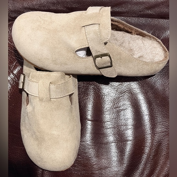 Beige Suede Slip-On Clogs - Picture 3 of 4